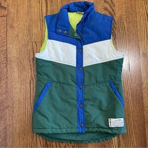 Kavu Men's Puffer Full Snap Vest Blue Green White Size Small